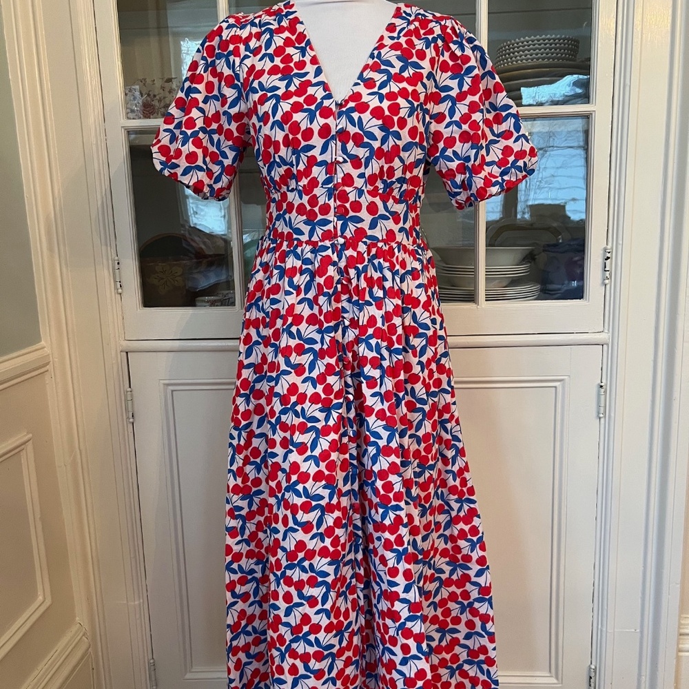 Boden Lillian Women's Cotton Midi Dress, Size 8, Red Cherry, UK12 NWOT - Picture 2 of 10